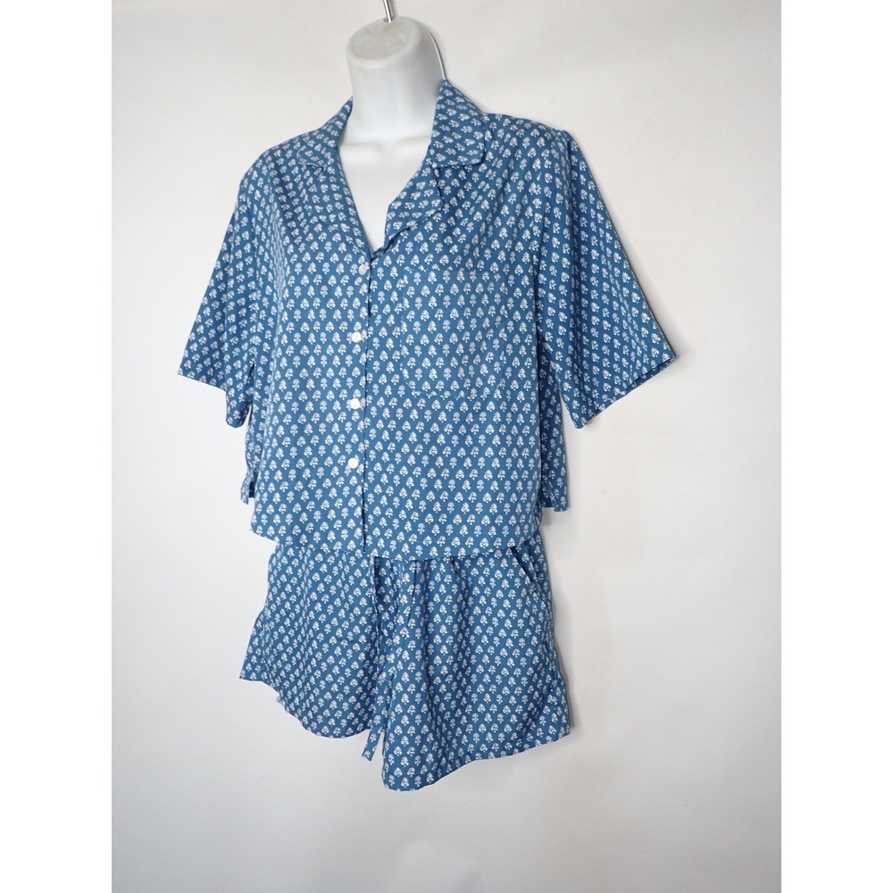 Haute Hippie Style Women's Blue White Floral Pajama Set Shorts Top Size S READ - Picture 2 of 8